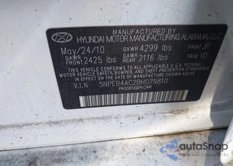 2011 Hyundai Sonata Gls z USA, uszkodzony, nr VIN 5NPEB4AC2BH079810